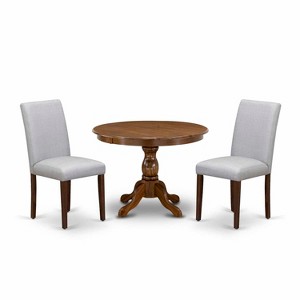 3-Piece Acacia Walnut Finish Solid Wood Top - Round Upholstered Dining Room Set (Seats-4) - 1 of 4