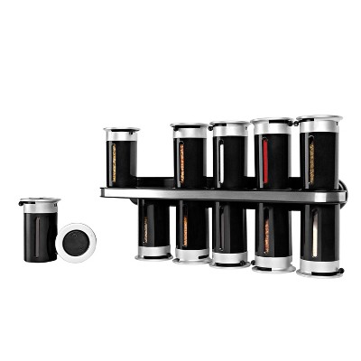 Zevro Zero Gravity Wall-Mount 12 Canister Magnetic Spice Rack Plastic and Steel - Black