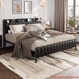 Upholstered Platform Bed w/ Charging Station | 12" Underbed Storage & Metal Frame | Quiet Tool-Free Assembly for Primary Bedroom (3 Sizes) - 1 of 4