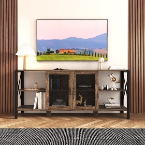 71"W Industrial TV Stand Farmhouse TV Console Cabinet Entertainment Center Sideboard with Cabinet and Metal Open Shelves for TVs Up to 80"-ModernLuxe - 1 of 4
