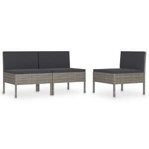 vidaXL 3-Piece Patio Chairs with Cushions - Weather-resistant Outdoor Furniture Set with Gray Poly Rattan and Anthracite Cushions - 1 of 4