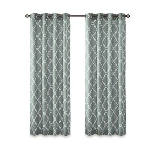 DSVIMOY Curtain Panels, Fretwork Print Grommet Top Window Curtain Panel for Living Room, Bedroom, Seafoam&White, 95"*50"*0.13" - 1 of 4