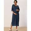 cheibear Women's Front Zipper with Pockets Maternity Long Sleep Robes - 3 of 4