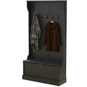 Resenkos 3-In-1 Entryway Bench with Coat Rack, Hall Tree with Bench and Shoe Storage, 5 Hooks, Black - 1 of 4