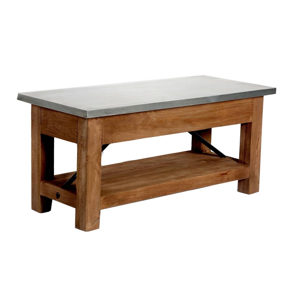 Millwork Bench with Shelf Wood and Zinc Silver/Light Amber - Alaterre Furniture - thumbnail 4