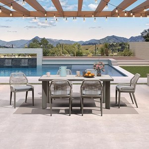 PURPLE LEAF Dining Set Patio Metal Table and Wicker Rattan Chairs for Outside Porch Garden Kitchen Modern Outdoor Furniture Sets - 1 of 4