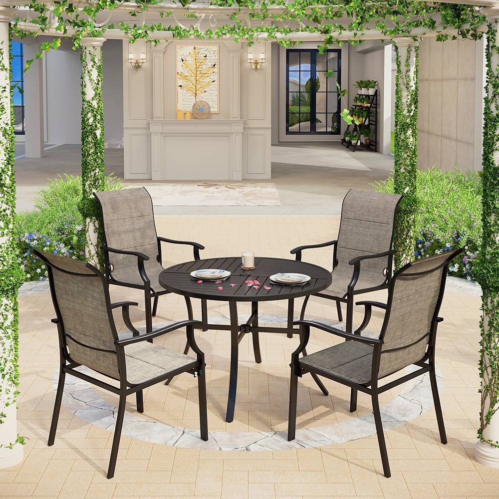 Photos - Garden Furniture 5pc Patio Dining Set with Round Table & Sling Arm Chairs - Captiva Designs