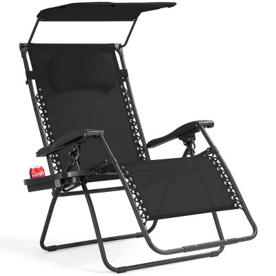 Costway Folding Recliner Zero Gravity Lounge Chair W/ Shade Canopy Cup Holder Black