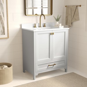 Merrick Lane Single Sink Bathroom Vanity with Undermount Basin, Soft-Close Cabinet, Easy-Glide Drawer, and Carrara Marble Finish Countertop - 1 of 4