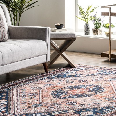Eco-Friendly Bohemian Medallion 4' x 6' Blue Synthetic Rug