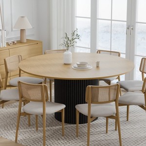 PexFix 60" Solid Wood Round Dining Table Kitchen Table for 6-8 with Tabletop & Concave Cylinder Legs for Living/Dining Room Coffee Office Natural - 1 of 4