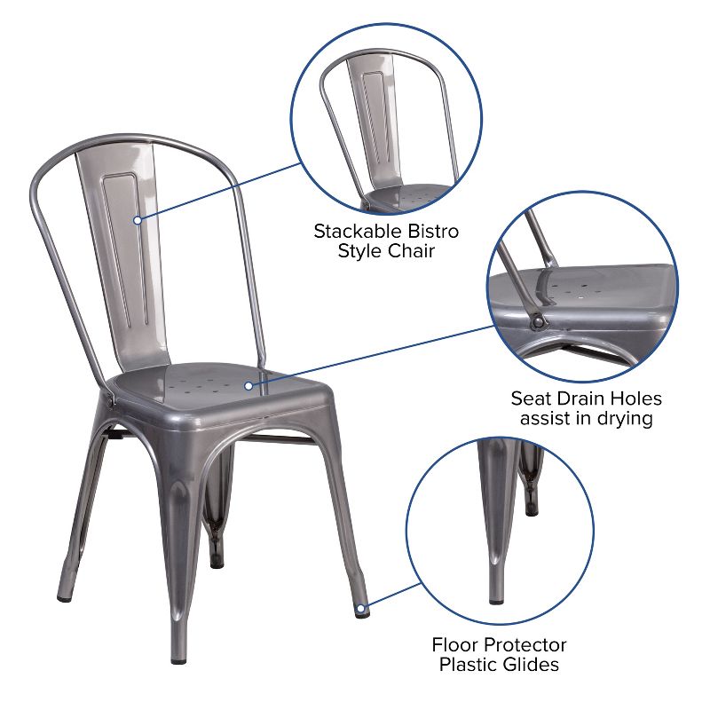 Merrick Lane Powder Coated Metal Stacking Dining Chair with Clear Coat Finish and Plastic Floor Glides for Indoor Use, 5 of 12