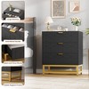 3 Drawer Chest, Wooden Chest of Drawers with Storage Function, Suitable for Wardrobe, Bedroom, Dresser, Modern Nightstand with Gold Handles，Black - 4 of 4