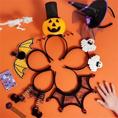 Joyfy 6 Pcs Halloween Headbands Cosplay Decoration, with Pumpkin, Bat, Witch, Ghost, Witch Legs, Spider Web for Halloween Costume Dress Up Party