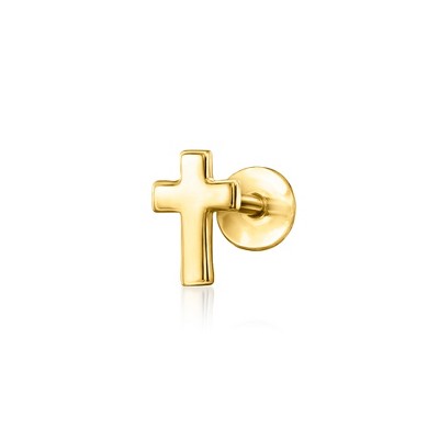 RS Pure by Ross-Simons 14kt Yellow Gold Cross Single Flat-Back Stud Earring