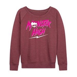 Women's - Monster High - Monster High Lightning Logo Lightweight French Terry Wide Neck Long Sleeve Shirt - 1 of 4