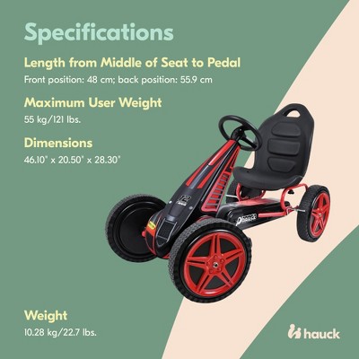 Hurricane Red and Black Pedal Go-Kart with Rubber Tires
