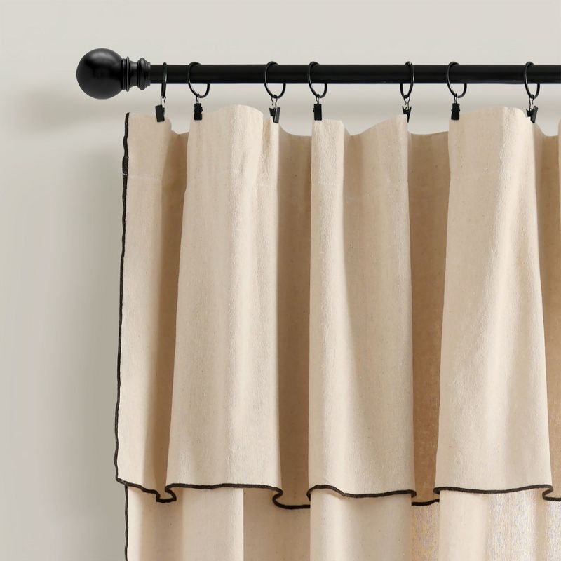Modern Faux Linen Embroidered Edge With Attached Valance Window Curtain Panels Dark Linen 52X84 Set, 2 of 7