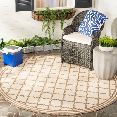 47" Round Cream Synthetic Stain-Resistant Rug