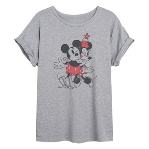 Women's - Disney - Mickey And Minnie Heart Oversized Graphic T-Shirt - 1 of 4