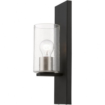 Black and Brushed Nickel 1-Light Sconce with Clear Seeded Glass