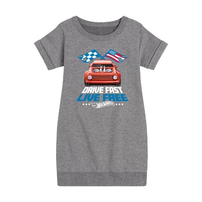 - Hot Wheels - Drive Fast Live Free Graphic Short Sleeve Fleece Dress