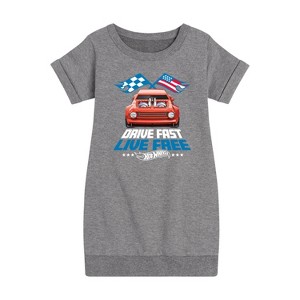 Girls' - Hot Wheels - Drive Fast Live Free Graphic Short Sleeve Fleece Dress - 1 of 4
