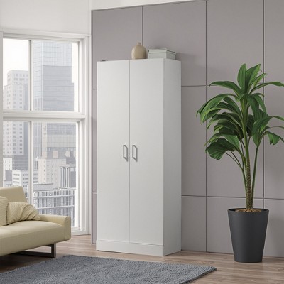 VYNXARIA White 60" Height Simplistic Modern Double Door Storage Cabinet,Storage Cabinets with doors and shelves
