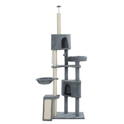 FURNIinspire Pet Crates and Houses Cozy Hammock and Bed, Tall Cat Tree for Indoors, Cat Climbing Stand for Cat Play, Play Tower, Gray,