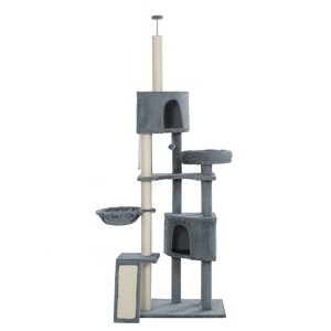 FURNIinspire Pet Crates and Houses Cozy Hammock and Bed, Tall Cat Tree for Indoors, Cat Climbing Stand for Cat Play, Play Tower, Gray, - 1 of 4