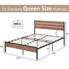 Full Bed Frame with Headboard Footboard, Rustic Brown Wood Metal Wrought Rod Slat Platform Farmhouse Bedframe - 2 of 4