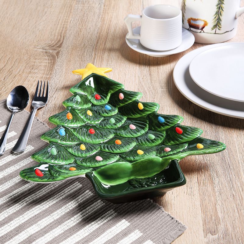 Mr. Christmas 14.25" Ceramic Serving Tree Platter with Dip Section, 3 of 5