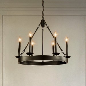 ALOADECOR Modern Farmhouse Black Candelabra Chandelier Round Rustic Industrial Candle Pendant Lighting For Living Room and Dining Room - 1 of 4