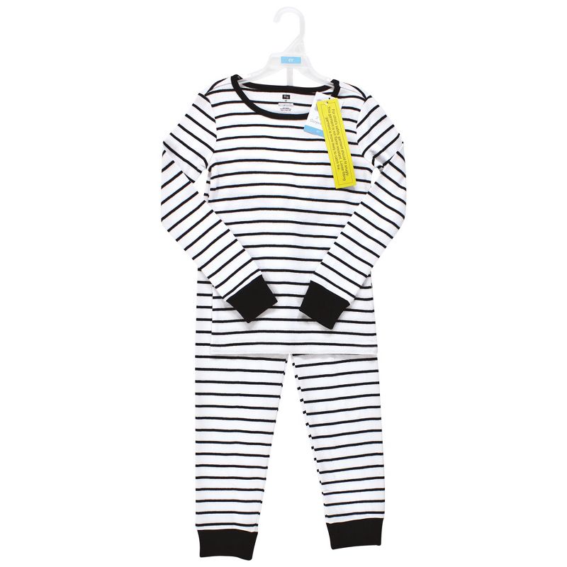 Hudson Baby Infant and Toddler Cotton Pajama Set, White Black Stripe, 2 of 5
