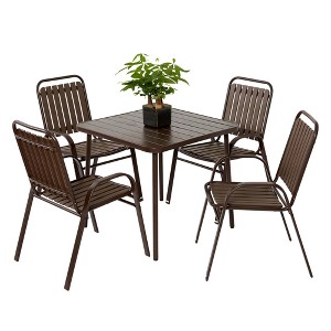 XINGHANZHENXUAN 5-Piece Plastic Chair and Steel Table Outdoor Dining Set, Plastic Chairs and Table Set for Garden Patio - 1 of 4