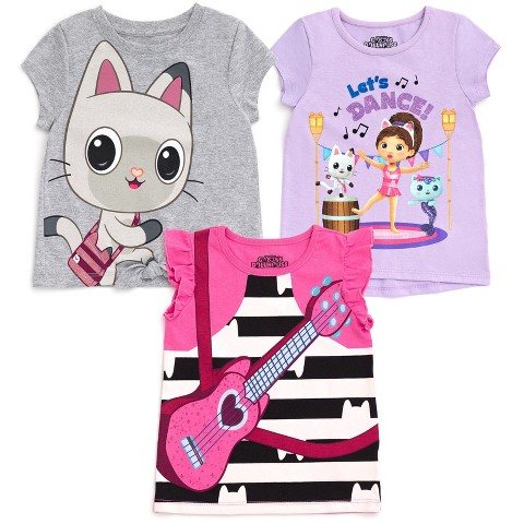 Gabby's Dollhouse Dreamworks Gabby's Dollhouse Pandy Paws MerCat Big Girls 3 Pack T-Shirts Gray / Purple / Pink 10-12