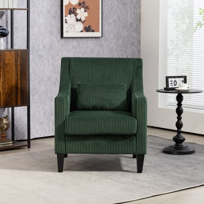 Okak Modern Corduroy Accent Chair with Soft Upholstered Leisure Sofa Scooped Armchair Club Chair for Office Lounge Bedroom, Emerald
