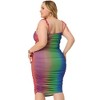 Agnes Orinda Women's Plus Size Rainbow Tie Shoulder Gathering Midi Bodycon Dresses - 4 of 4