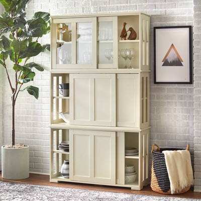 Pacific Stackable Cabinet with Sliding Doors Off White - Buylateral