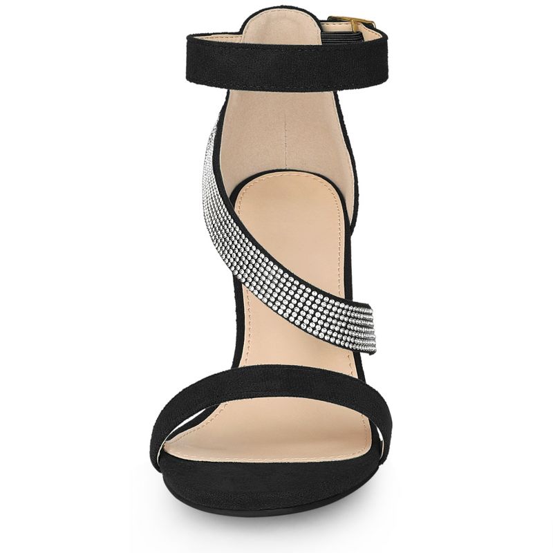 Allegra K Women's Rhinestone Open Toe Block Heels Sandals, 2 of 7