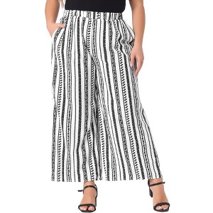 Agnes Orinda Women's Plus Size Boho Palazzo Elastic Waist Stripe Wide Leg Lounge Pants with Pocket - 1 of 4