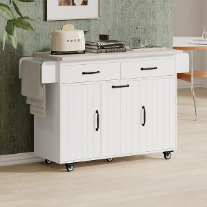 Kitchen Island, with Storage Rack, Drawers, Spice Rack & Towel Rack, for Dining, Kitchen & Barbecue - 1 of 4