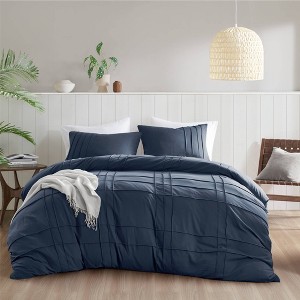 510 Design Full Porter Soft Washed Pleated Duvet Cover Set Navy - 1 of 4