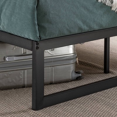 King Black Metal Frame Upholstered Platform Bed with Slats