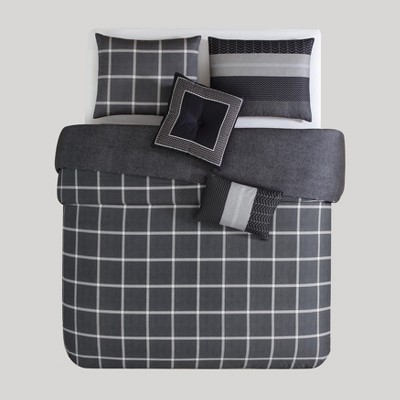 Black and Gray Cotton Queen Reversible Comforter Set