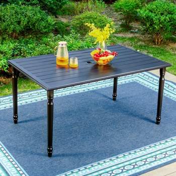 Outdoor Steel Rectangle Dining Table with 1.77" Umbrella Hole - Captiva Designs