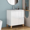Gulches 31 in 1 Sink All-in-One Vanity Glossy White Bath Vanity with White Ceramic Top Soft Close Wood Feet - 2 of 4