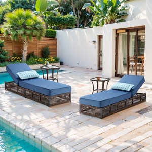 Buenhomino Patio Lounge Chair Set - Outdoor Wicker Chaise Lounge with Adjustable Backrest & Side Table, 5-inch Thick Cushion for Backyard, Poolside - 1 of 4