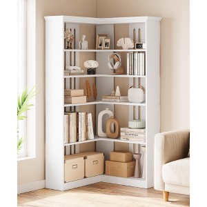 72.8” Tall Corner Bookshelf, 5-Tier Bookshelf and Bookcase with Open Storage, l Shaped Tall Bookcases Wooden Storage Shelves - 1 of 4