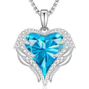 Angel Wings & Heart Necklace with Birthstone, Silver/Gold Tone Jewelry Gift for Women White-12a-Dec. Blue Zircon Birthstone - 1 of 4